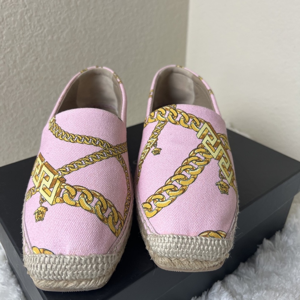 Versace Pink & Gold Chain Print Espadrilles - Picture 7 of 8